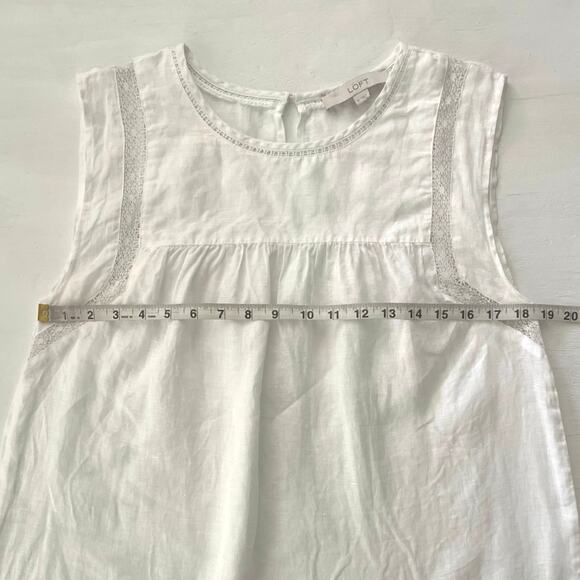 Loft Linen White Sleeveless Blouse Womens Size M Lace Work Travel Cottagecore - Picture 10 of 11
